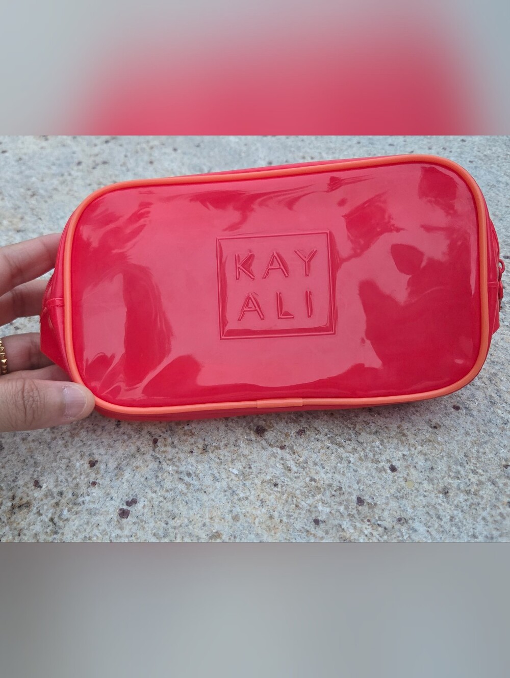 KAY ALI Red & Coral Glossy Cosmetic Makeup Bag